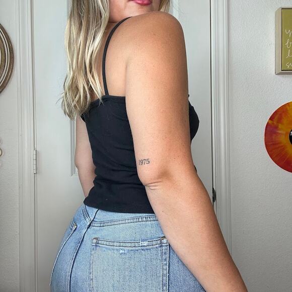 Vintage Y2K 2000s Diagonal Black Basic Cotton Cami Sz M - Picture 3 of 4